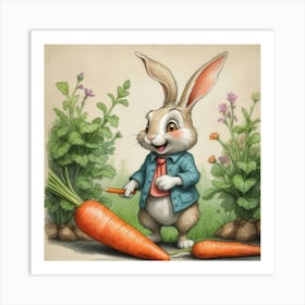 Rabbit With Carrots 45 Art Print