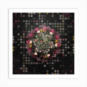 Vintage Crossberry Flower Wreath on Dot Bokeh Pattern n.0206 Art Print