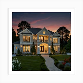 Luxury Home At Dusk Art Print