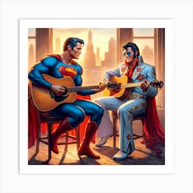 Superman And Elvis Art Print