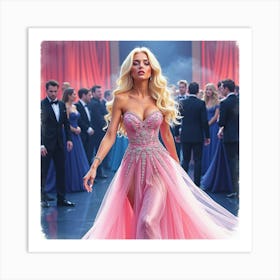 Watercolor Of Lady Gaga In A Sparkling Gown, Performing At A Grand Ball 1 Art Print