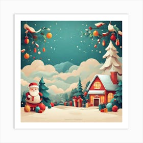 Christmas Scene With Santa Claus Art Print