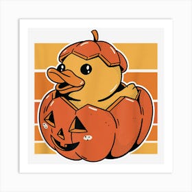 Adorable Rubber Ducky In Halloween Jack O Lantern Art Print