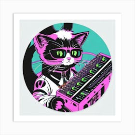 Cat With Synthesizer Art Print