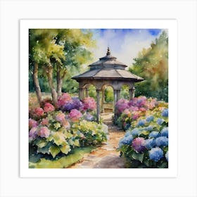 Beautiful Asian garden with flowers spring Art Print