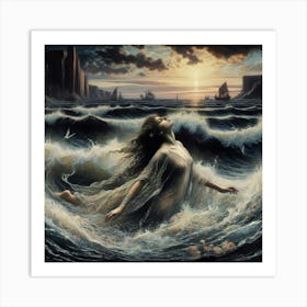 Woman In The Ocean 1 Art Print