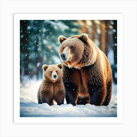 Firefly Heartwarming Winter Scene Of A Bear Family 11782 Art Print