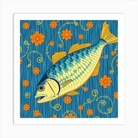 Fish On Blue Background Vector Art Print