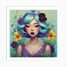 Asian Girl With Flowers 9 Art Print