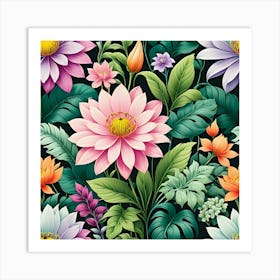 Lotus Flower Seamless Pattern Art Print