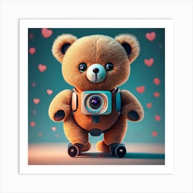 Teddy Bear With Camera Art Print