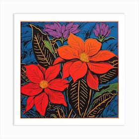 Poinsettia 4 Pop Art Illustration Square Art Print