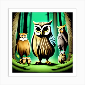 Fantasy Art: Owls In A Forest Art Print