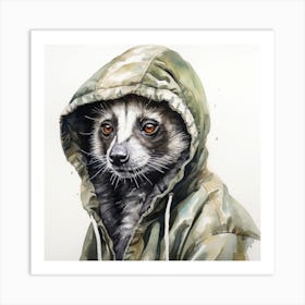 Watercolour Cartoon Lemur In A Hoodie 2 Art Print