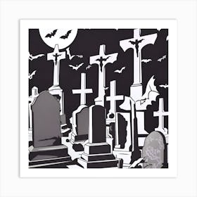 Graveyard At Night Art Print