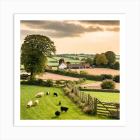 Sheep Grazing In A Field Art Print