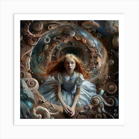 Vortex of Dreams: The Spiraling Descent into Wonderland's Heart Art Print