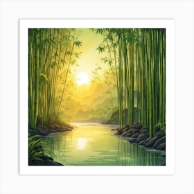 A Stream In A Bamboo Forest At Sun Rise Square Composition 386 Art Print