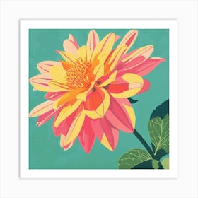 Dahlia 1 Square Flower Illustration Art Print