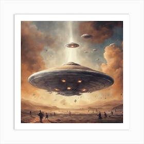 A Big Space Flying Saucer And All The People Are Art Print