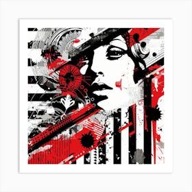 Girl With Red And Black Stripes Art Print