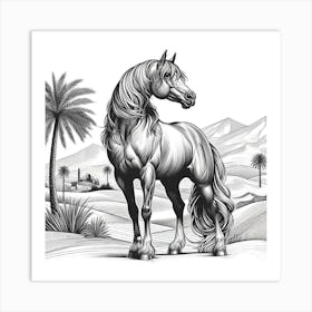 Line Art Arabian stallion 1 Art Print