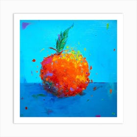 Tangerine On Blue Square Art Print