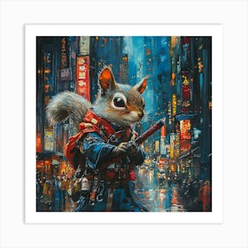 Futuristic City Ninja Squirrel Backdrop 5 Art Print