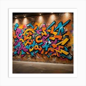 Neon Graffiti: A Brick Wall Spectacle Art Print