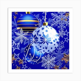 Cobalt Blue Christmas Ornaments Art Print