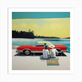 The Red Car Beside The Beach Art Print