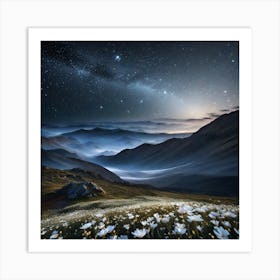 Night Sky With Flowers Art Print