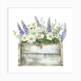 Wildflowers In A Wooden Box 1 Art Print