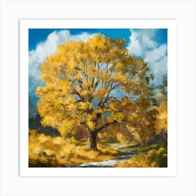 Golden Canopy Autumn Tree Against Blue Sky (3) Art Print