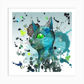 Wild blue grunge cat Art Print