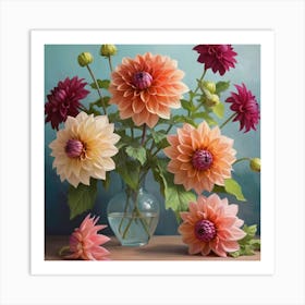 Dahlias In Vase flower plants painting art print Art Print