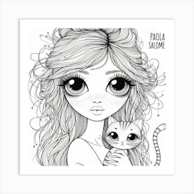 Girl With Cat 3 Art Print