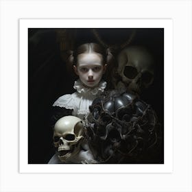 Girl With Skulls 5 Art Print