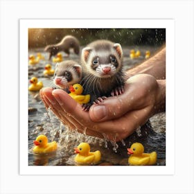 Ferrets With Rubber Ducks Art Print