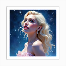 Watercolor Of Lady Gaga In A Majestic, Starry Night Sky With Ethereal Effects 1 Art Print