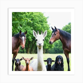 Llamas And Dogs Art Print