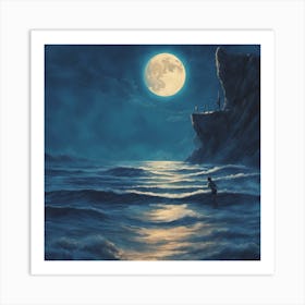 Full Moon Over The Ocean Art Print