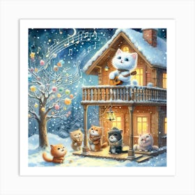 Cat House In The Snow Art Print