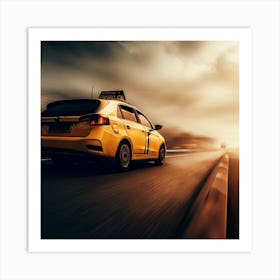 Taxi Cab On The Road Art Print