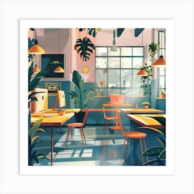 Office Interior Illustration Art Print