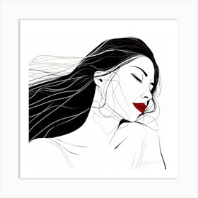 Red Lipstick Dreams - Black And White Portrait Art Print