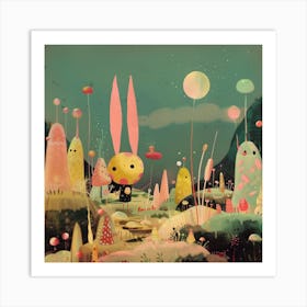 Rabbits In The Meadow 1 Art Print