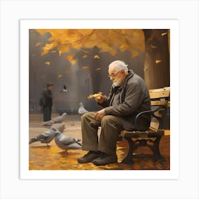 Old Man With Pigeons Art Print