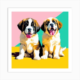 Saint Bernard Pups, This Contemporary art brings POP Art and Flat Vector Art Together, Colorful Art, Animal Art, Home Decor, Kids Room Decor, Puppy Bank - 139th Art Print