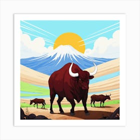 Bulls In The Desert 6 Art Print